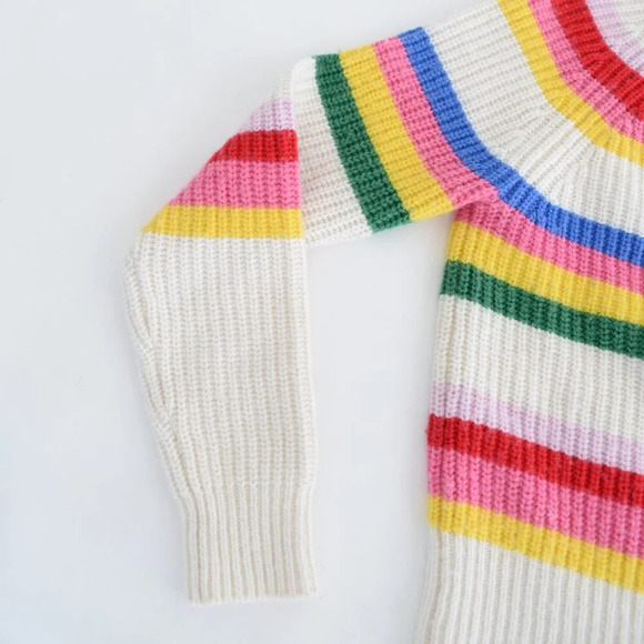 White + Warren Cream Pink Stripe Ribbed 25% Merino Wool Knit Cropped Sweater XS - Picture 8 of 11